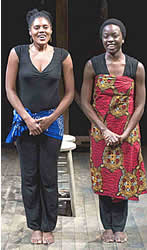 Nikkole Salter (left) and Danai Gurira star as two women on different continents both affected by their HIV diagnosis in Woolly Mammoth's ‘In the Continuum.' (Photo by James Leynse)