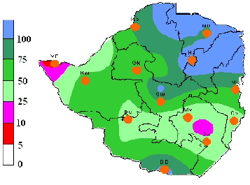 Figure 3a: Percentage of normal rainfall as of 1 December 2004