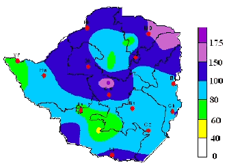 Figure 3b: Percentage of normal rainfall as of 22 December 2004