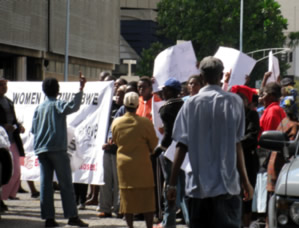 The start - WOZA/MOZA members gather outside UN offices in Kwame Nkrumah Avenue